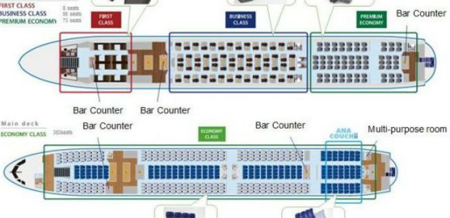 Die Konfiguration der A380 von ANA All Nippon Airways.