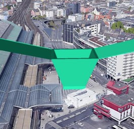 Beispiel Bahnhof Köln: So könnte ein Vertiport dort aussehen.