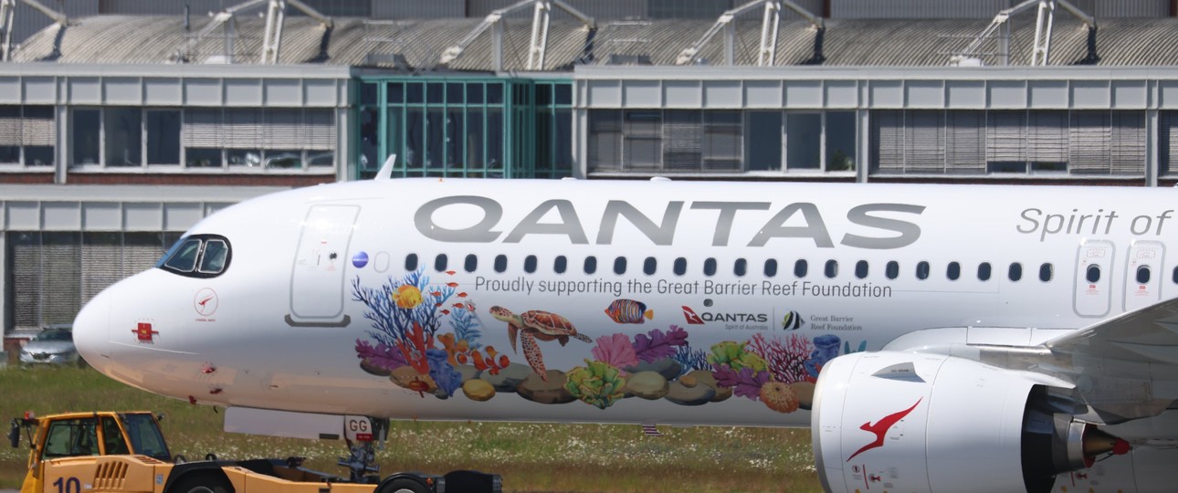 Neuer Airbus A321 XLR für Qantas: Mahnt zum Schutz der Korallenriffe.