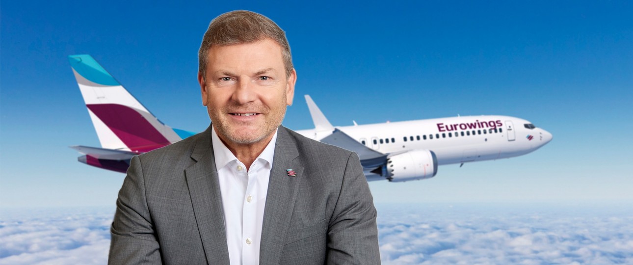 Eurowings-Chef Jens Bischof, im Hintergrund eine Boeing 737 Max 8: «Wir haben gewisse Konvertierungsoptionen.»