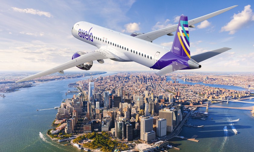 Embraer E195-E2 in den Farben von Avelo über New York: Die Airline will expandieren.
