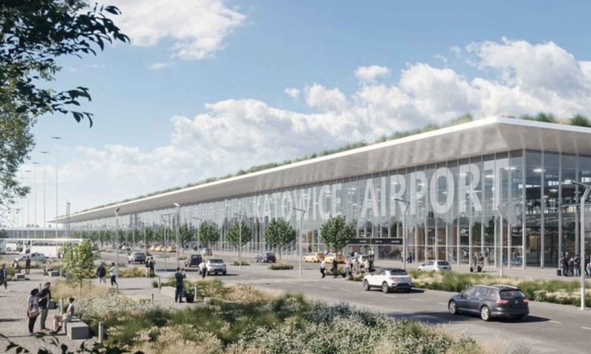 So soll das neue Passagierterminbal am Flughafen Katowice aussehen.