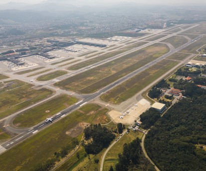 Luftaufnahme vom Flughafen Guarulhos: Der Abstand der beiden Pisten beträgt 375 Meter.
