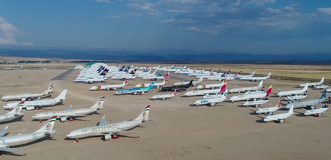 Das Flugzeuglagerungs- und Verwertungsunternehmen Tarmac Aerosave betreibt im französischen Tarbes und im spanischen Teruel (im Bild) Standplätze für Flugzeuge.