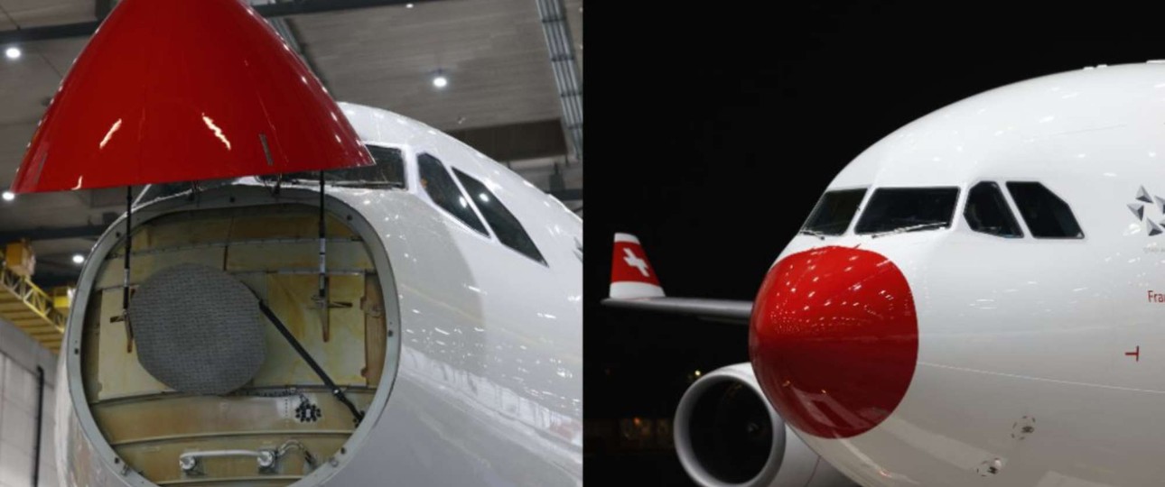 Ein Airbus A340 von Swiss mit roter Nase: In diesem Jahr gibt gleich zwei Weihnachtsflieger.