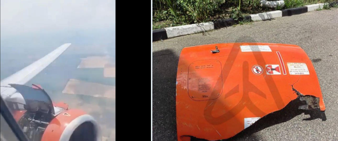 Ein Superjet 100 hat eine Triebwerksabdeckung verloren.