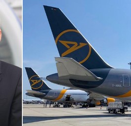 The CEO of Condor, Ralf Teckentrup, and aircraft: Kerosene prices are low at the moment.