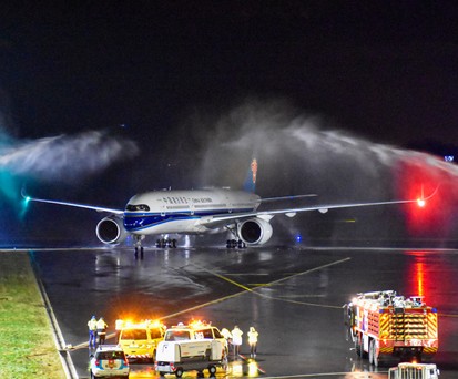 Der Airbus A350 von China Southern wurde am Findel ...