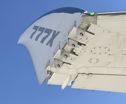 Hochgeklappte Flügelspitze einer Boeing 777X: Hat sie das Interesse von United geweckt?