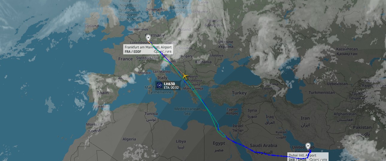 Lufthansa-Flug LH630: Auf dem Weg nach Dubai umgekehrt.