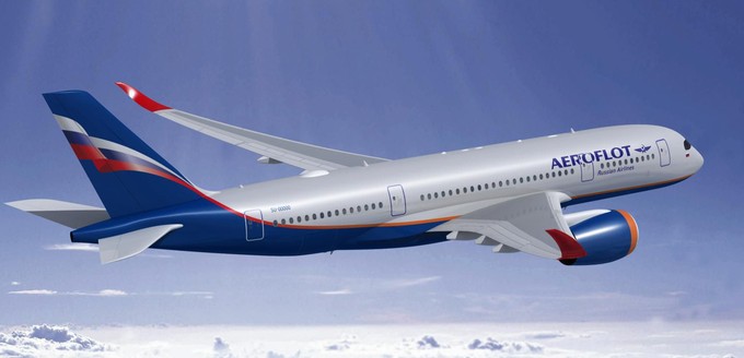 Auf einer Computergrafik aus dem Jahr 2007 trägt ein Airbus A350-800 von Aeroflot das klassische Design. Airbus sagte den Bau dieser Version ab.