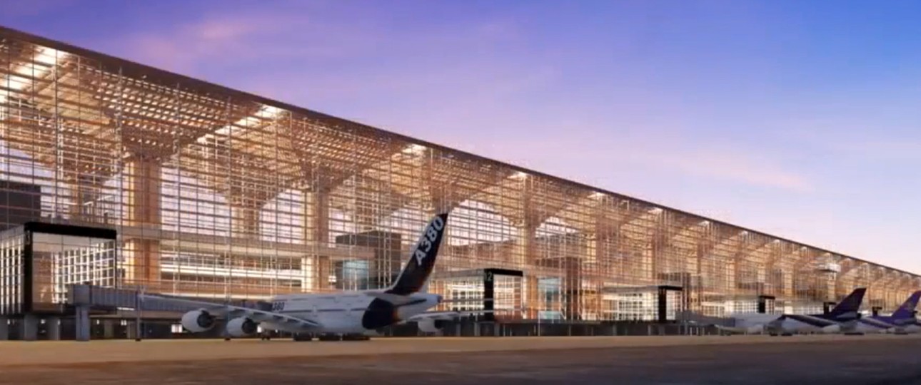 Blick von außen auf das geplante Terminal 2 des Flughafens Bangkok: Die Pläne eines Konsortiums um ...