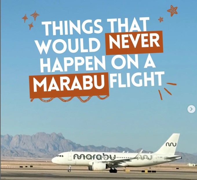 Marabu hat bei Instagram «Dinge, die niemals auf einem Marabu-Flug passieren würden» gepostet. Die Condor-Schwester zeigt dabei Berge von Gepäck, die man mit ins Flugzeug nehmen darf, oder Kabinenpersonal, das sich während des Fluges am Fenster sonnt, oder Cockpitpersonal, das Passagiere nach dem Weg fragt: «Entschuldigung, wo liegt Mallorca?». Dazu will die Fluglinie von ihren Followern wissen, was am unrealistischsten ist.