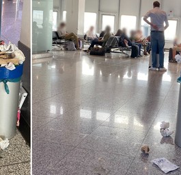Überquellende Mülleimer im Flughafen Düsseldorf: Reisende ...
