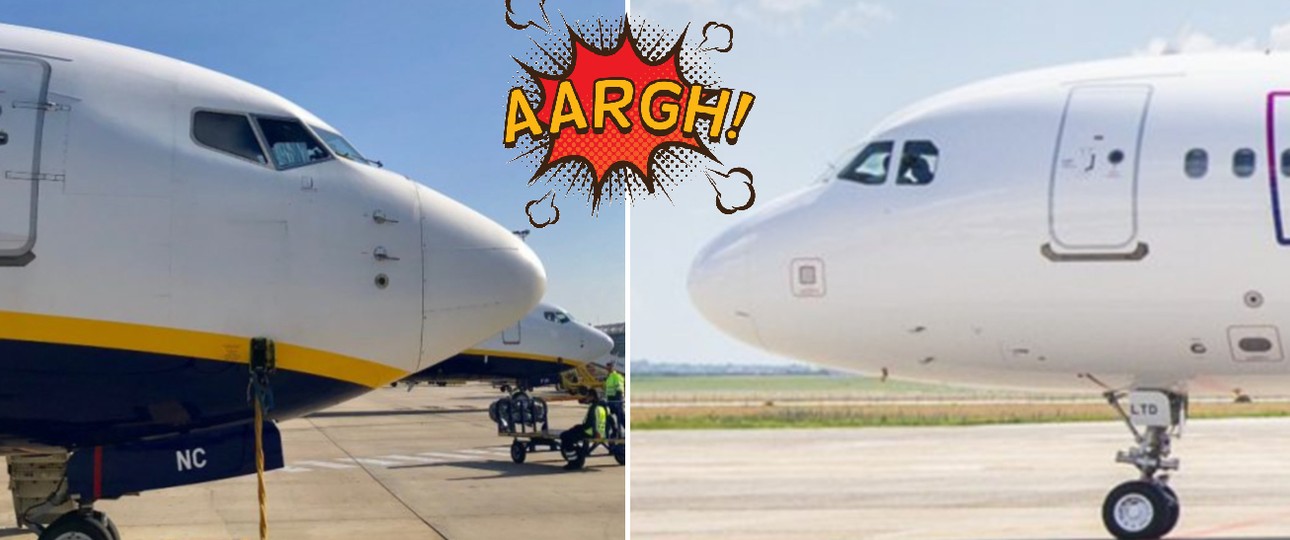 Ryanair-Flieger links, Wizz-Air-Maschine rechts: Es wird gestichelt.