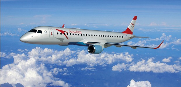 Embraer in Austrian-Bemalung: Noch in diesem Jahr soll die erste abheben.