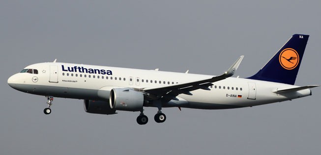 Airbus A320 Neo von Lufthansa bei einem Trainingsflug in Karlsruhe/Baden-Baden.<u></u>