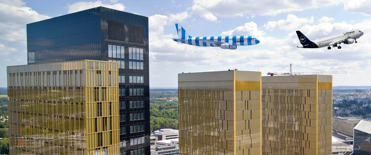 Der Gerichtshof der EU und Jets von Condor und Lufthansa (Montage): Wird die Klage Erfolg haben?