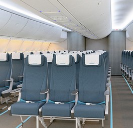 So könnte die neue Il-96-400M innen aussehen: Zu erkennen ist eine 3-3-3-Bestuhlung in der Economy Class ...