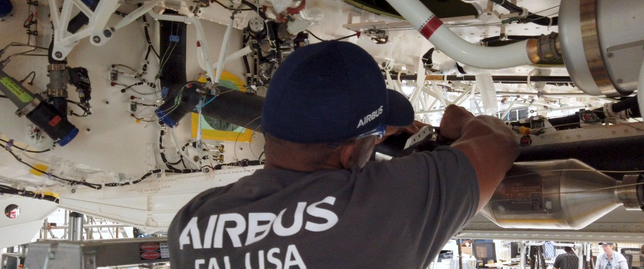 Arbeiter im Airbus-Werk in Mobile: Zwischenfall mit Löschschaum.