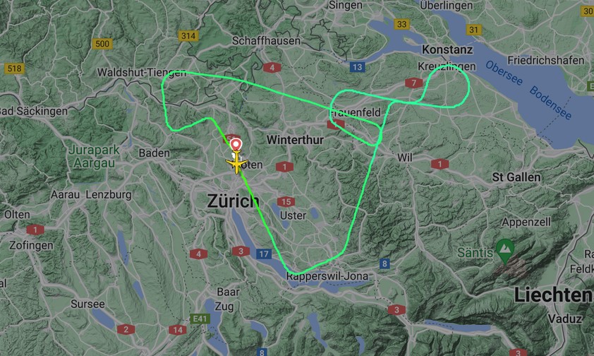 Route von LX2114 am 12. April: Wieder nach Zürich.