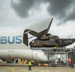 Beluga ST lädt CH53: Der Name stammt vom Tier Beluga, dem Weißwal.