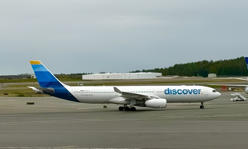 Der Airbus A330-300 von Discover. Ein Exemplar ohne Wifi.