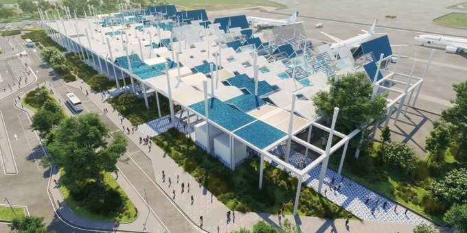 Eine Animation des neuen Passagierterminals am Flughafen Salerno.