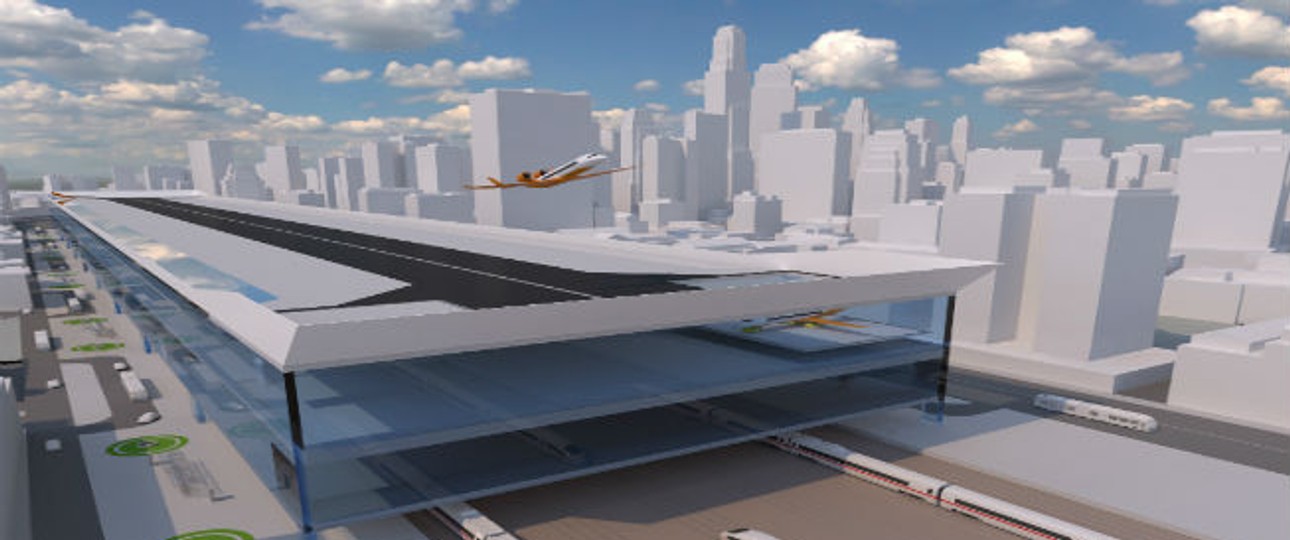 Vision für 2050: Fluggäste  werden dank CentAirStations gleich ab der Innenstadt zum Flughafen fliegen