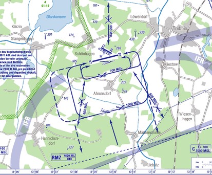 Platzrunden-Karte des Flugplatzes Schönhagen: Die DFS bietet kostenlos nur  eingeschränkte Optionen bei der neuen Erweiterung.