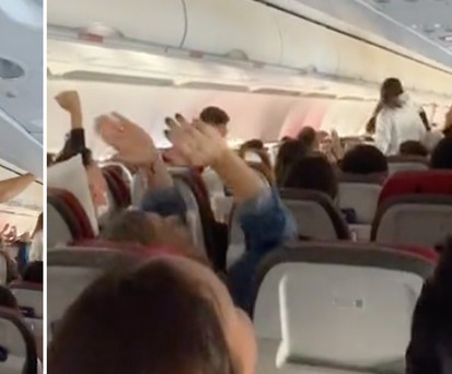 Jubelnde Argentinierinnen und Argentinier im Flugzeug: Vom Sieg an Bord erfahren.