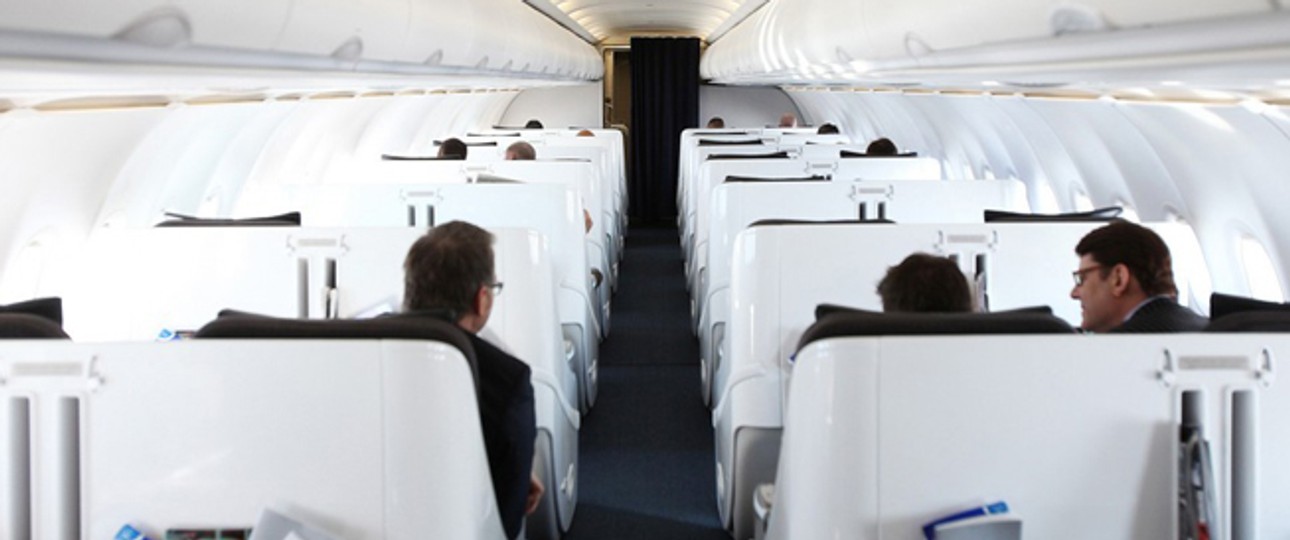 Kabine des Business-A318: Bald nur noch ein Flug am Tag.