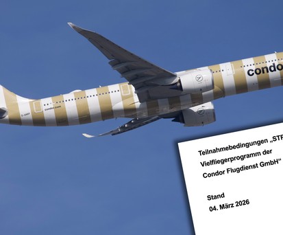 Airbus A330 Neo und ein Blick auf das Stripes-Papier: Condor arbeitet am Vielfliegerprogramm.