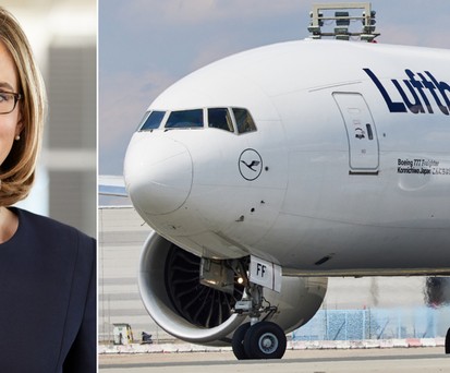 Dorothea von Boxberg und eine Boeing 777 F von Lufthansa Cargo.