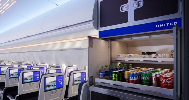 Kabine des Airbus A321 XLR von United: Bald nach Toulouse unterwegs. 