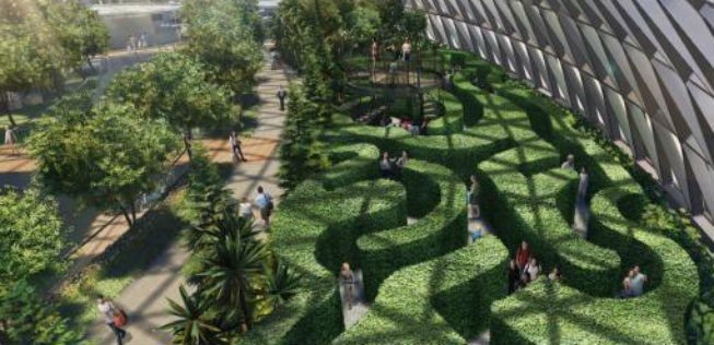 Ein Labyrinth soll es in einem Indoor-Garten geben.