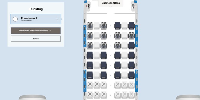 Business Class auf Kurz- und Mittelstrecken - dank freien Mittelsitzen.