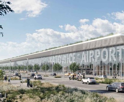 So soll das neue Passagierterminbal am Flughafen Katowice aussehen.
