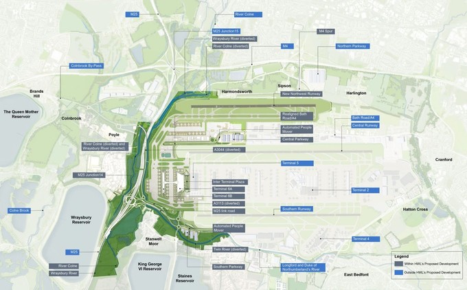 Der Plan der Arora Group für den Heathrow-Ausbau: Die dritte Piste erreicht nicht die Autobahn M25.