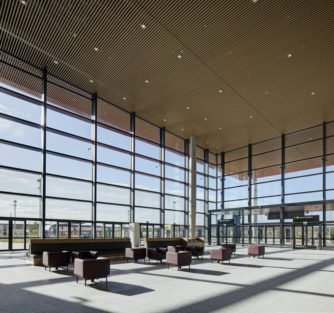 western sydney airport terminal fertig  Terminal Entrance Internal1 Credit-Brett Boardman
