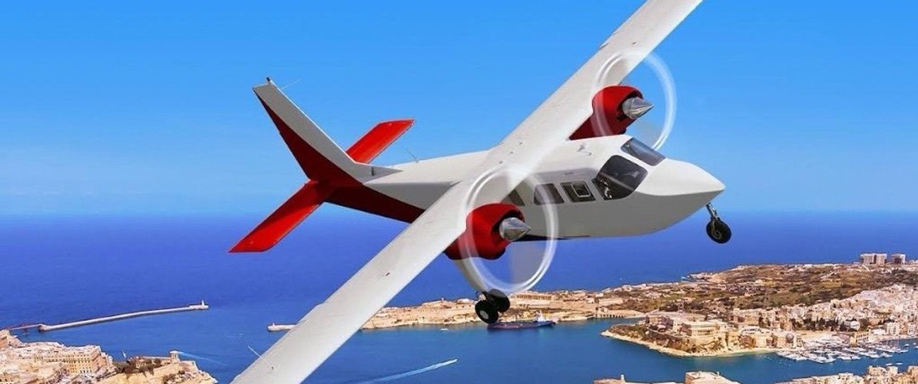 Eine Fotomontage zeigt, wie die Flugverbindung aussehen könnte: Von Malta nach Gozo.