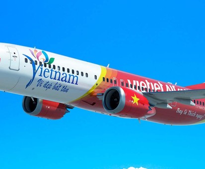 Computerskizze mit dem ersten Design für Vietjets Boeing 737 Max: Eigentlich standen am Flieger zwei Typenbezeichnungen.