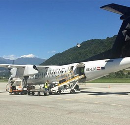 AUA-Dash-8 in Lugano: Drei Mal pro Tag für Swiss nach Genf unterwegs.