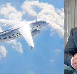 An-158 und Antonov-Chef Oleksandr Donets: «Derzeit ist das Antonov-Werk in der Lage, 10 bis 15 Flugzeuge pro Jahr zu produzieren.».