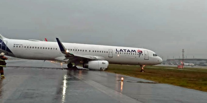 Der Airbus A321 von Latam kam neben der Piste zum Stillstand.