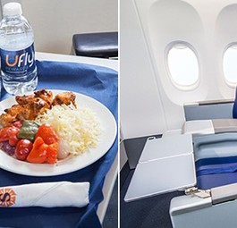 Business-Class-Essen und -Sitze: Hier will Sun Country Airlines abbauen.