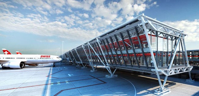 Es bietet sechs Flugzeugen einen Standplatz. Derzeit gab es drei direkte Standplätze und drei Busgates.