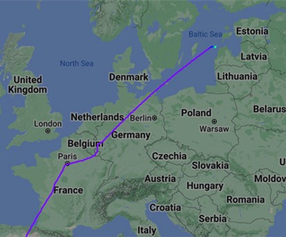 Der Flugverlauf der Maschine über Europa ...