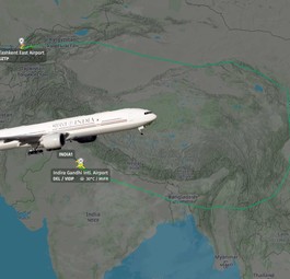Air India One Flugverlauf nach Tashkent: Indiens Premierminister musste einen großen Umweg nehmen.