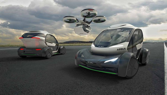 Airbus und Italdesign stellen das Konzept Pop-up vor: Eine Kapsel aus Karbonfaser kann fahren oder fliegen, je nach Verkehrslage.